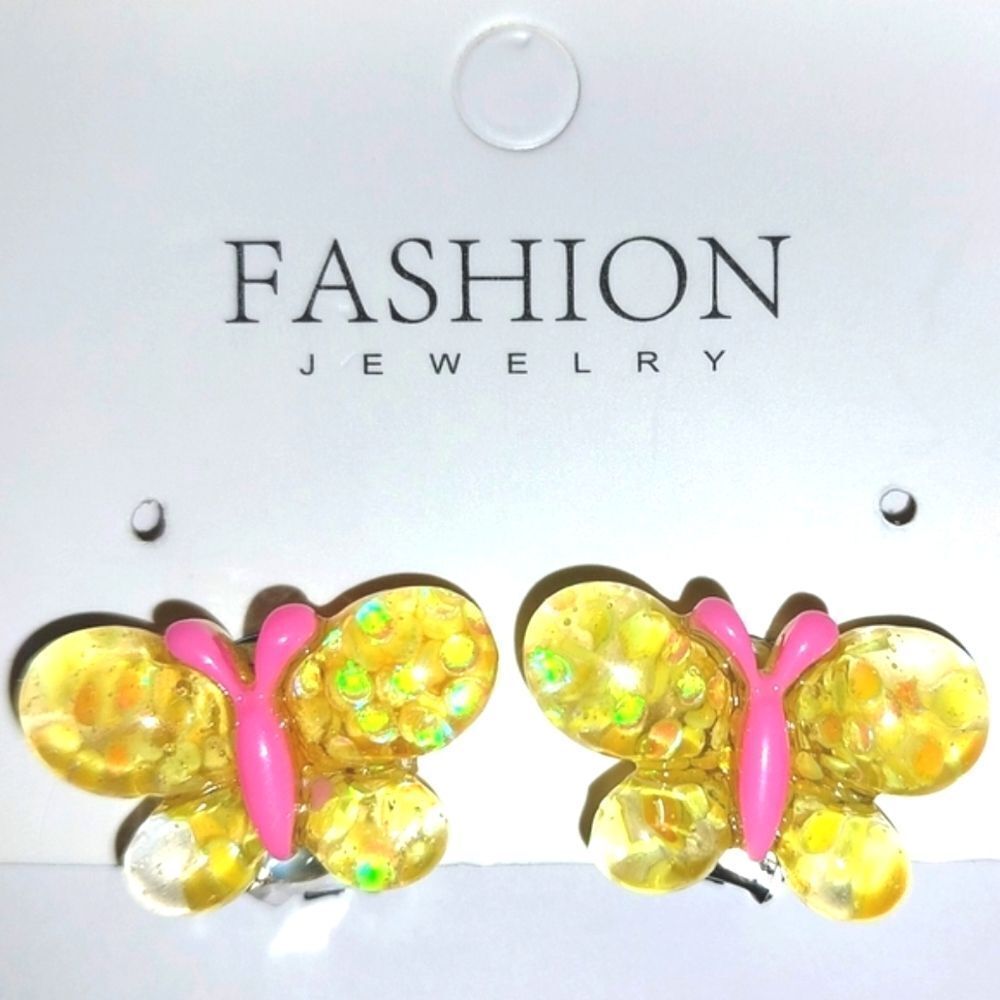 Beautiful girls yellow butterfly clip-on earrings for kids